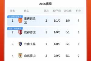 积分榜：泰山积分归零升第四，浙江负1分第九，申花负6分仍第14